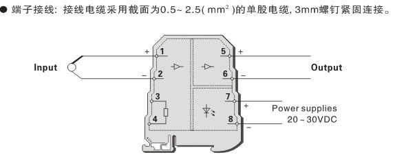 综合通用参数 供电电压范围:20~30VDC 额定供电电压:24VDC 电流消耗 (24VDC供电时):< 30mA 标准精度:±0.1%(参见热电偶类型、量程及测量误差表) 冷端温度误差:±1 冷端温度补偿范围:-5~+60 (冷端补尝电阻已安装在温度变送器内部) 温度漂移:基本误差 /10 响应时间:< 10ms 补偿温度稳定时间:< 1min 测试电压(输入/输出/电源):1.